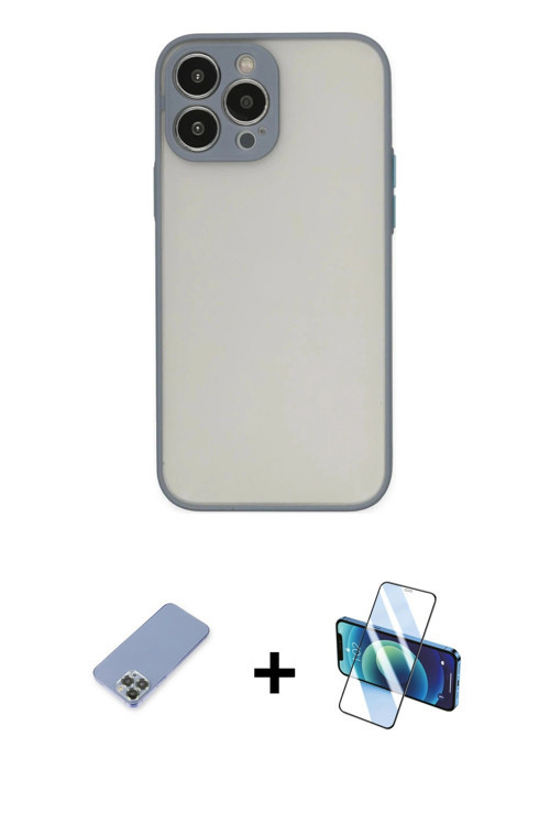 iPhone 13 Pro Kılıf Ahenk Çizgi Serisi - Siyah 3D Antistatik Seramik Nano Ekran Koruyucu + Koyu