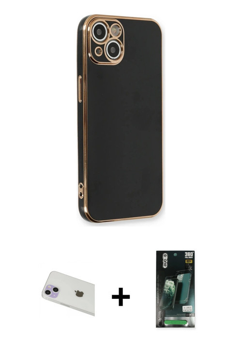 iPhone 13 Kılıf Yankı Serisi - Şeffaf 360 Full Body Arka Koruyucu + Mor Rainbow Kamera Lens Kor
