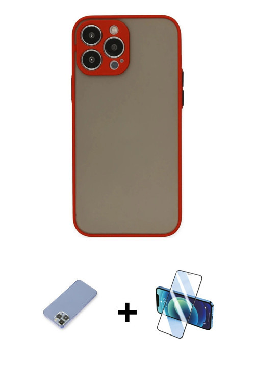 iPhone 13 Pro Kılıf Ahenk Çizgi Serisi - Siyah 3D Antistatik Seramik Nano Ekran Koruyucu + Koyu