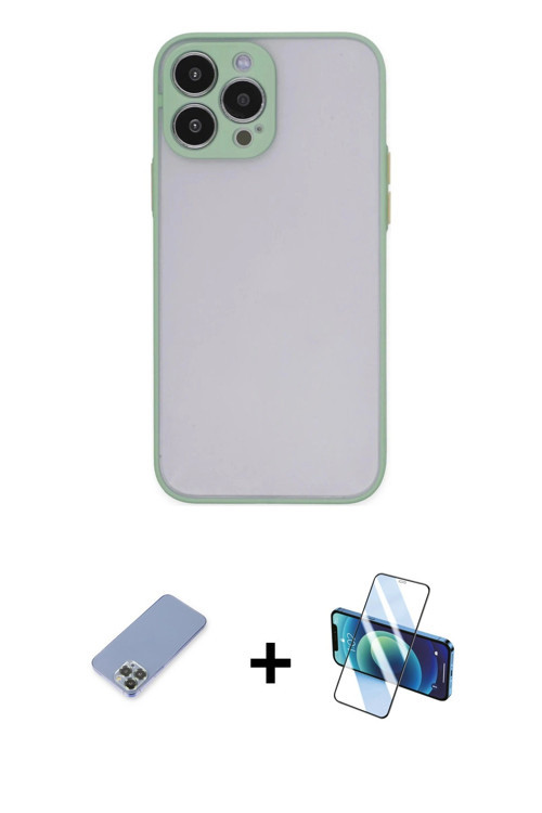 iPhone 13 Pro Kılıf Ahenk Çizgi Serisi - Siyah 3D Antistatik Seramik Nano Ekran Koruyucu + Koyu