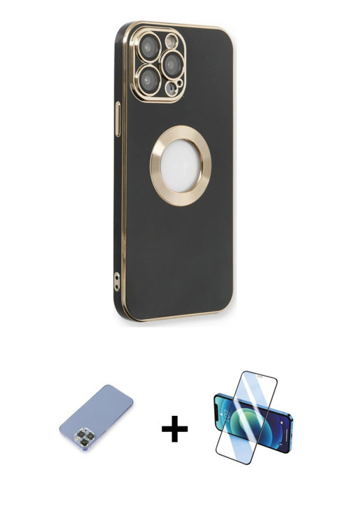 iPhone 13 Pro Kılıf İz Form Serisi - Siyah 3D Antistatik Seramik Nano Ekran Koruyucu + Koyu Yeş