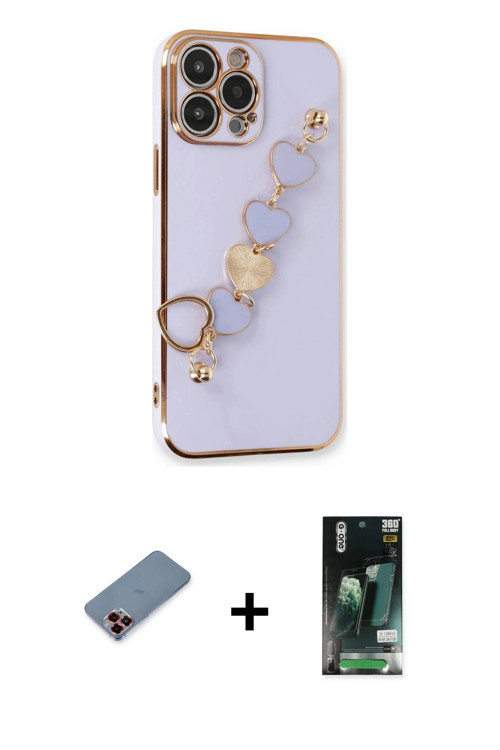 iPhone 13 Pro Kılıf Nova Işık Prime - Şeffaf 360 Full Body Arka Koruyucu + Kırmızı Metal Kamera