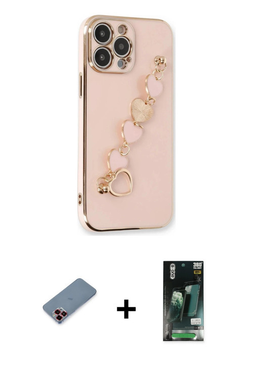 iPhone 13 Pro Kılıf Nova Işık Prime - Şeffaf 360 Full Body Arka Koruyucu + Kırmızı Metal Kamera