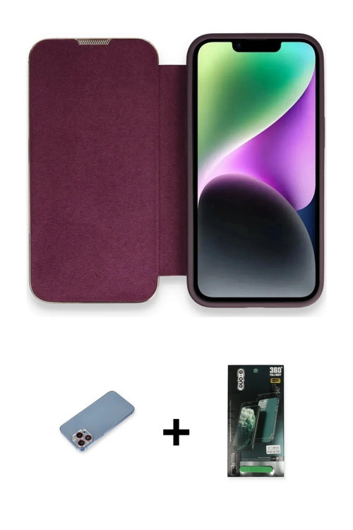ieg™ iPhone 13 Pro Kılıf Siluet Minimal Serisi - Şeffaf 360 Full Body Arka Koruyucu + Pembe Shine Ka