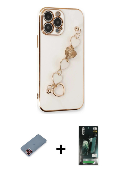 iPhone 13 Pro Kılıf Nova Işık Prime - Şeffaf 360 Full Body Arka Koruyucu + Kırmızı Metal Kamera