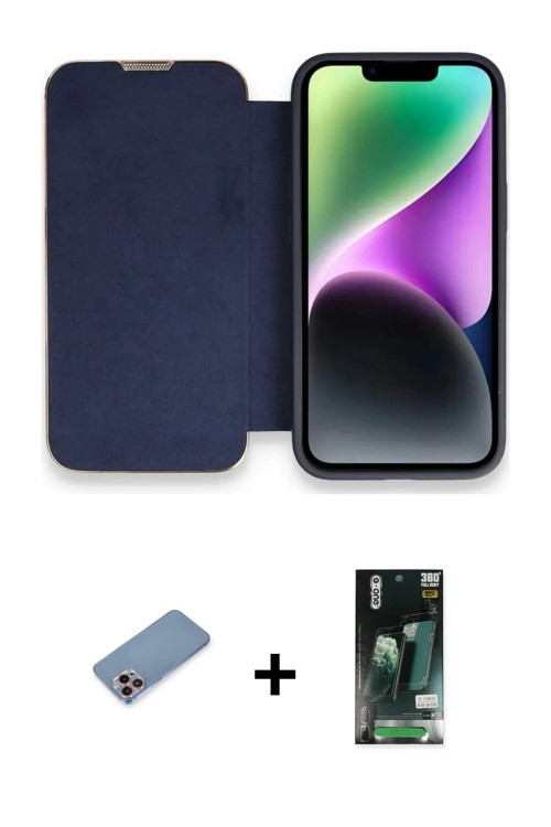 ieg™ iPhone 13 Pro Kılıf Siluet Minimal Serisi - Şeffaf 360 Full Body Arka Koruyucu + Pembe Shine Ka