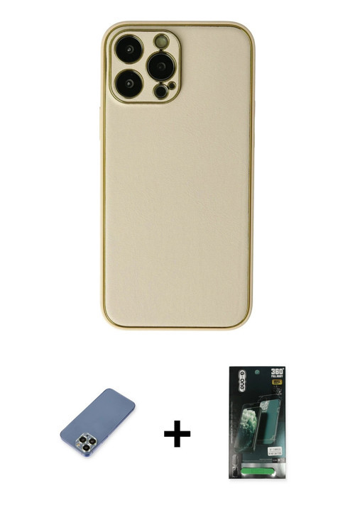 ieg™ iPhone 13 Pro Kılıf Yadigar Klasik - Şeffaf 360 Full Body Arka Koruyucu + Açık Yeşil Metal Kame