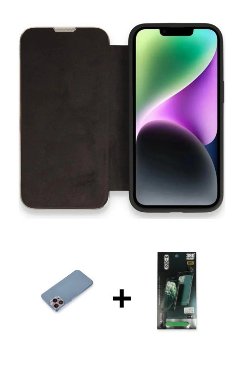 ieg™ iPhone 13 Pro Kılıf Siluet Minimal Serisi - Şeffaf 360 Full Body Arka Koruyucu + Pembe Shine Ka