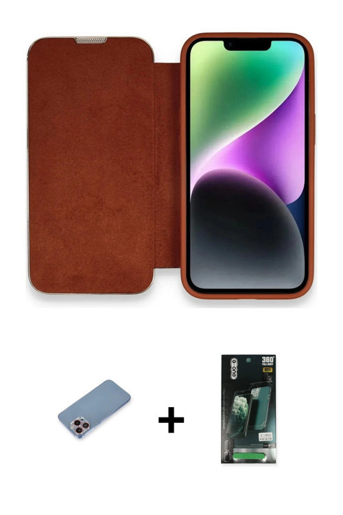 ieg™ iPhone 13 Pro Kılıf Siluet Minimal Serisi - Şeffaf 360 Full Body Arka Koruyucu + Pembe Shine Ka