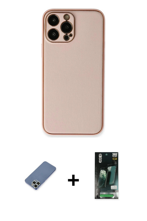 ieg™ iPhone 13 Pro Kılıf Yadigar Klasik - Şeffaf 360 Full Body Arka Koruyucu + Açık Yeşil Metal Kame