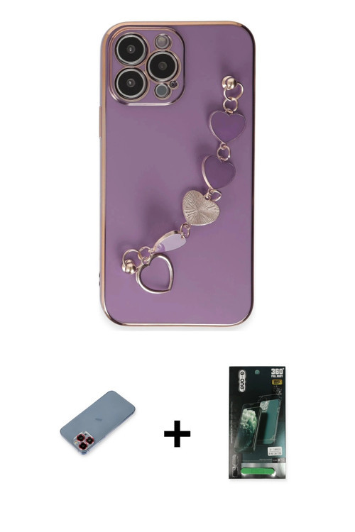 iPhone 13 Pro Kılıf Nova Işık Prime - Şeffaf 360 Full Body Arka Koruyucu + Kırmızı Metal Kamera