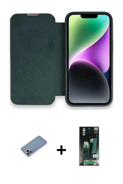 ieg™ iPhone 13 Pro Kılıf Siluet Minimal Serisi - Şeffaf 360 Full Body Arka Koruyucu + Pembe Shine Ka