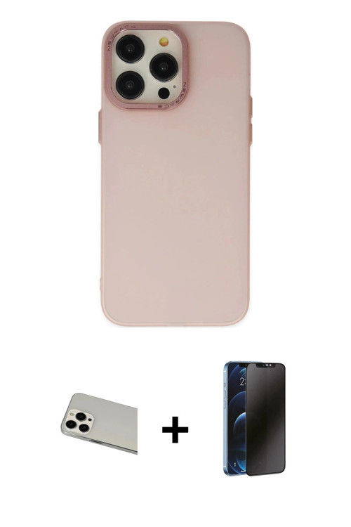 iPhone 13 Pro Max Kılıf Ahenk Çizgi Prime - Siyah 3D Antistatik Hayalet Cam Ekran Koruyucu + Be