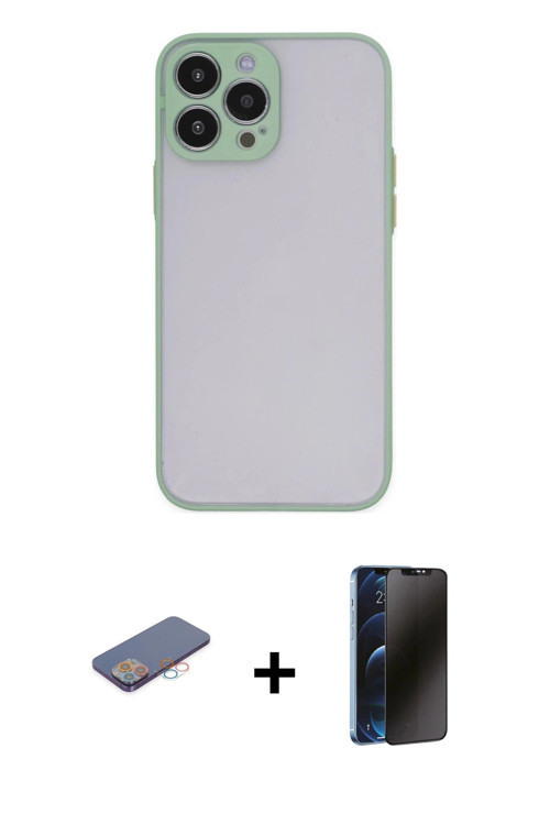 iPhone 13 Pro Max Kılıf Ahenk Çizgi Serisi - Siyah 3D Antistatik Hayalet Cam Ekran Koruyucu + P