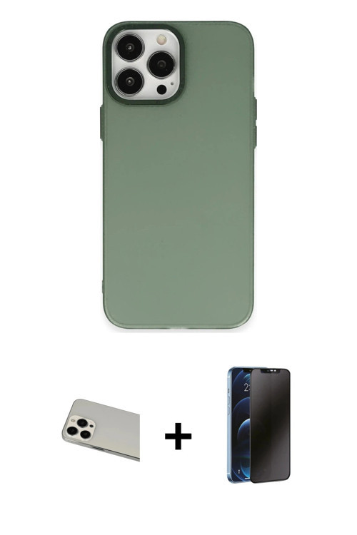 iPhone 13 Pro Max Kılıf Ahenk Çizgi Prime - Siyah 3D Antistatik Hayalet Cam Ekran Koruyucu + Be