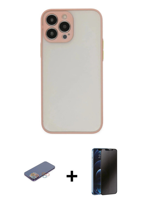 iPhone 13 Pro Max Kılıf Ahenk Çizgi Serisi - Siyah 3D Antistatik Hayalet Cam Ekran Koruyucu + P