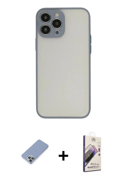 iPhone 13 Pro Max Kılıf Ahenk Çizgi Serisi - Siyah Bilvis 3D Mat Cam Ekran Koruyucu + Koyu Yeşi