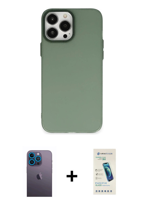 iPhone 13 Pro Max Kılıf Ahenk Çizgi Prime - Şeffaf Pasifik Cam Ekran Koruyucu + Mavi Neon Fosfo