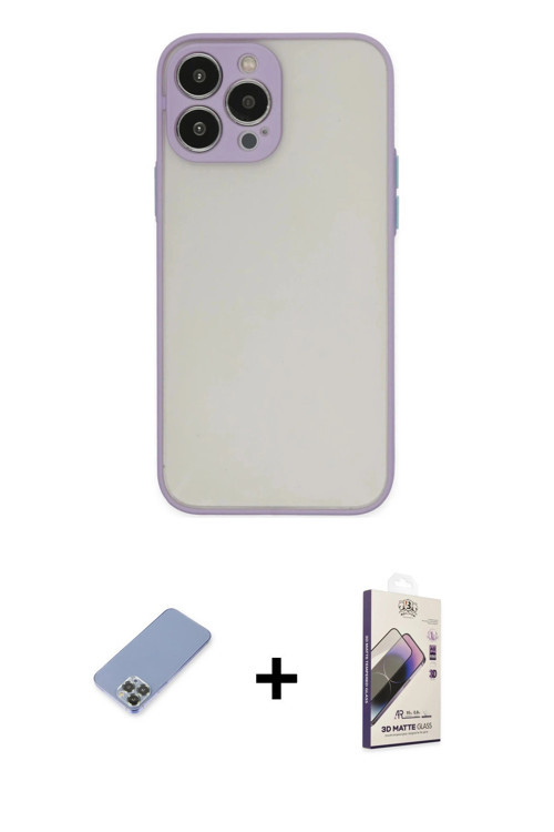 iPhone 13 Pro Max Kılıf Ahenk Çizgi Serisi - Siyah Bilvis 3D Mat Cam Ekran Koruyucu + Koyu Yeşi