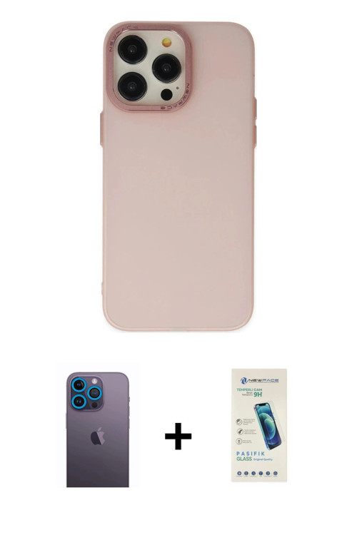 iPhone 13 Pro Max Kılıf Ahenk Çizgi Prime - Şeffaf Pasifik Cam Ekran Koruyucu + Mavi Neon Fosfo