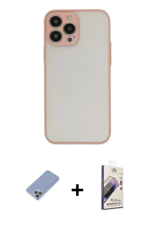iPhone 13 Pro Max Kılıf Ahenk Çizgi Serisi - Siyah Bilvis 3D Mat Cam Ekran Koruyucu + Koyu Yeşi