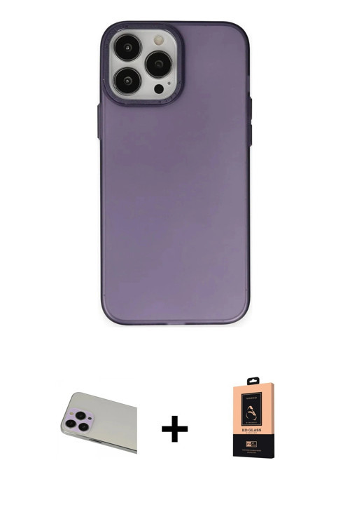 ieg™ iPhone 13 Pro Max Kılıf Ahenk Çizgi Prime - Şeffaf Maxco Cam Ekran Koruyucu + Mor Rainbow Kamer