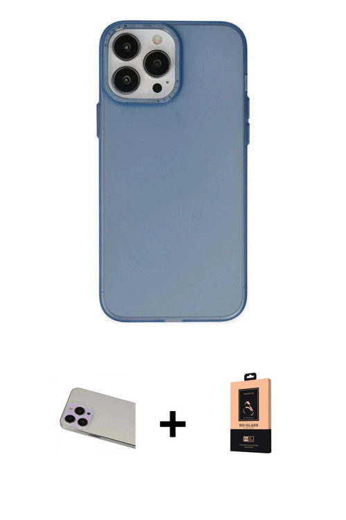ieg™ iPhone 13 Pro Max Kılıf Ahenk Çizgi Prime - Şeffaf Maxco Cam Ekran Koruyucu + Mor Rainbow Kamer