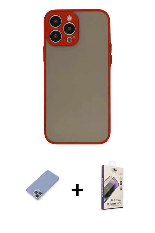 iPhone 13 Pro Max Kılıf Ahenk Çizgi Serisi - Siyah Bilvis 3D Mat Cam Ekran Koruyucu + Koyu Yeşi