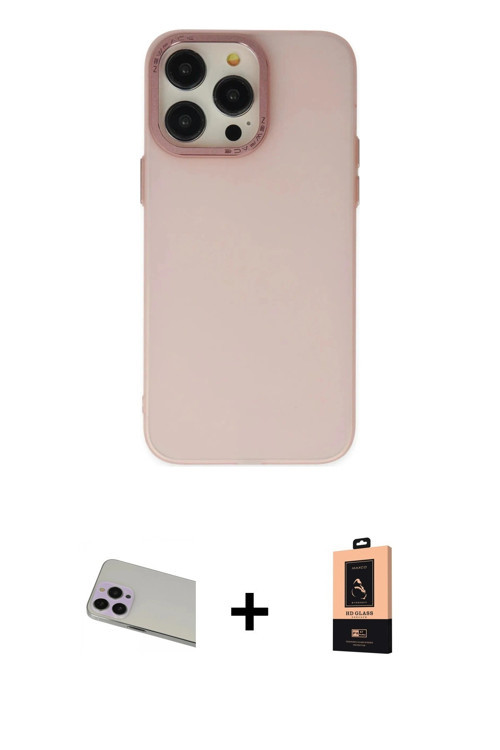 ieg™ iPhone 13 Pro Max Kılıf Ahenk Çizgi Prime - Şeffaf Maxco Cam Ekran Koruyucu + Mor Rainbow Kamer