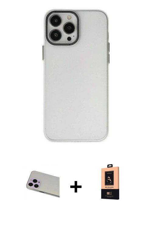 ieg™ iPhone 13 Pro Max Kılıf Ahenk Çizgi Prime - Şeffaf Maxco Cam Ekran Koruyucu + Mor Rainbow Kamer