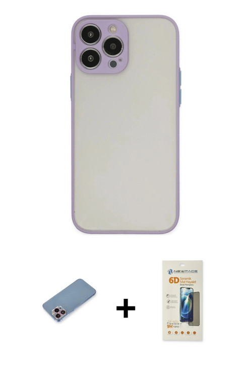 iPhone 13 Pro Max Kılıf Ahenk Çizgi Serisi - Siyah 6D Mat Seramik Hayalet Nano Ekran Koruyucu +