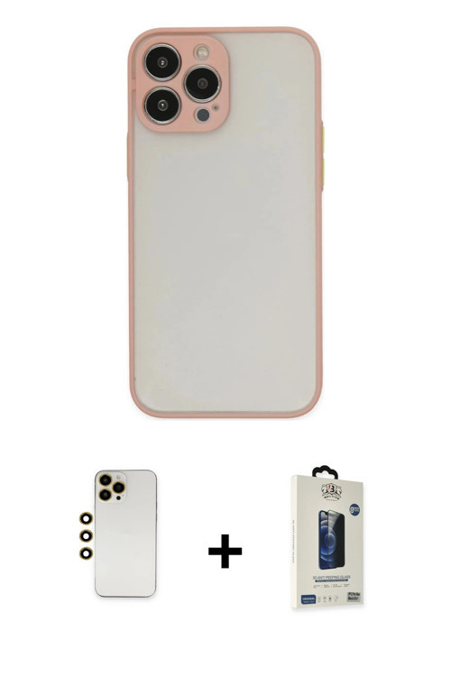 ieg™ iPhone 13 Pro Max Kılıf Ahenk Çizgi Serisi - Siyah Bilvis Hayalet Cam Ekran Koruyucu + Gold Shi