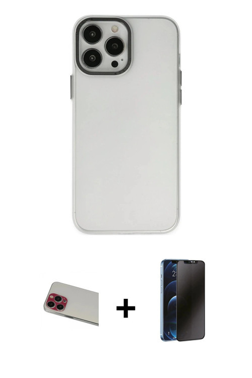 iPhone 13 Pro Max Kılıf Ahenk Çizgi Prime - Siyah 3D Antistatik Hayalet Cam Ekran Koruyucu + Kı