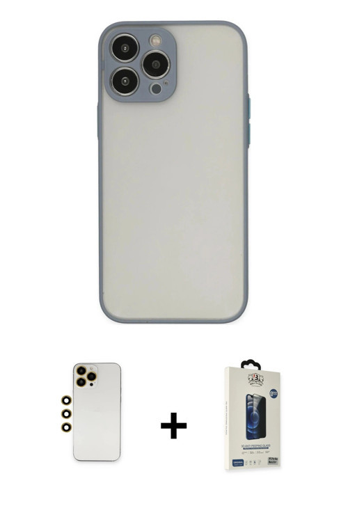ieg™ iPhone 13 Pro Max Kılıf Ahenk Çizgi Serisi - Siyah Bilvis Hayalet Cam Ekran Koruyucu + Gold Shi