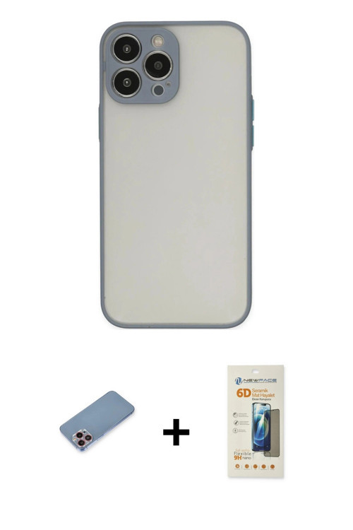 iPhone 13 Pro Max Kılıf Ahenk Çizgi Serisi - Siyah 6D Mat Seramik Hayalet Nano Ekran Koruyucu +