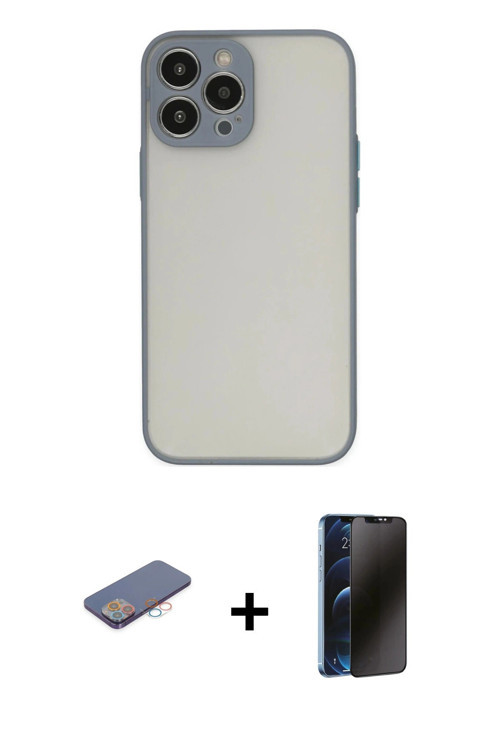 iPhone 13 Pro Max Kılıf Ahenk Çizgi Serisi - Siyah 3D Antistatik Hayalet Cam Ekran Koruyucu + P