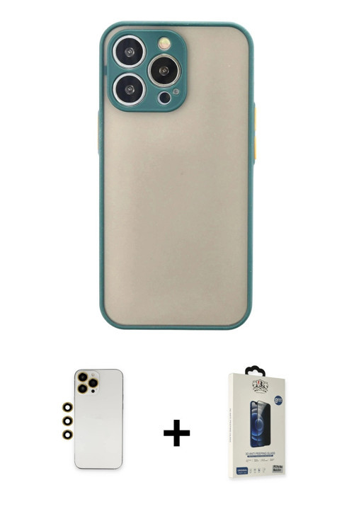 ieg™ iPhone 13 Pro Max Kılıf Ahenk Çizgi Serisi - Siyah Bilvis Hayalet Cam Ekran Koruyucu + Gold Shi