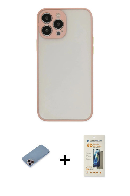 iPhone 13 Pro Max Kılıf Ahenk Çizgi Serisi - Siyah 6D Mat Seramik Hayalet Nano Ekran Koruyucu +