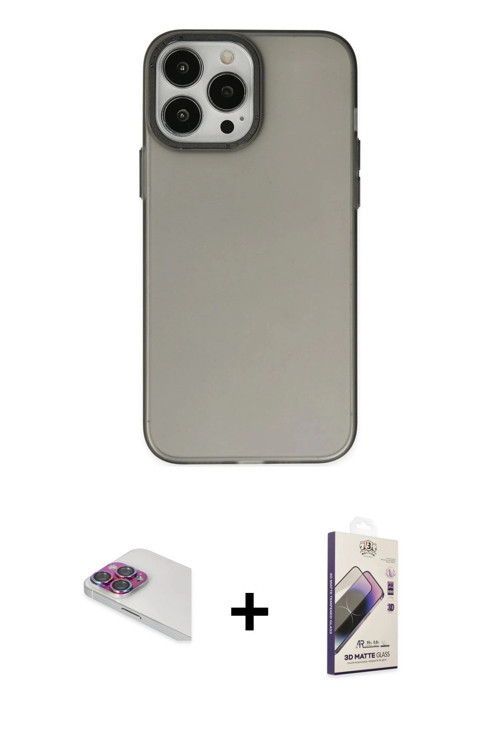 ieg™ iPhone 13 Pro Max Kılıf Ahenk Çizgi Prime - Siyah Bilvis 3D Mat Cam Ekran Koruyucu + Gökkuşağı