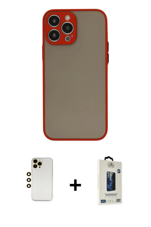 ieg™ iPhone 13 Pro Max Kılıf Ahenk Çizgi Serisi - Siyah Bilvis Hayalet Cam Ekran Koruyucu + Gold Shi