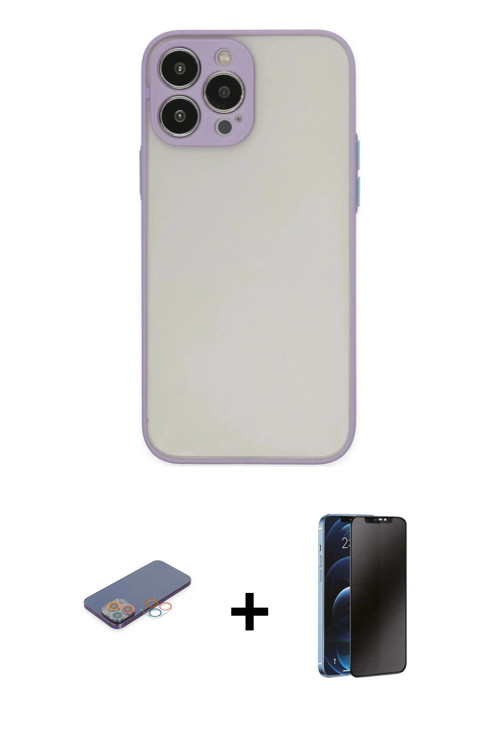 iPhone 13 Pro Max Kılıf Ahenk Çizgi Serisi - Siyah 3D Antistatik Hayalet Cam Ekran Koruyucu + P