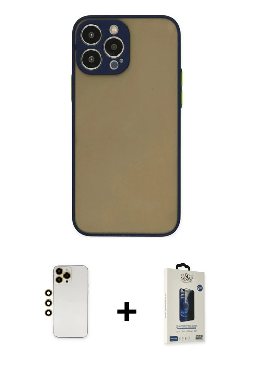 ieg™ iPhone 13 Pro Max Kılıf Ahenk Çizgi Serisi - Siyah Bilvis Hayalet Cam Ekran Koruyucu + Gold Shi