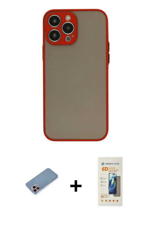iPhone 13 Pro Max Kılıf Ahenk Çizgi Serisi - Siyah 6D Mat Seramik Hayalet Nano Ekran Koruyucu +