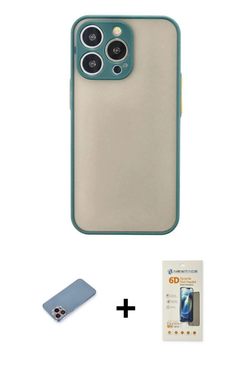 iPhone 13 Pro Max Kılıf Ahenk Çizgi Serisi - Siyah 6D Mat Seramik Hayalet Nano Ekran Koruyucu +