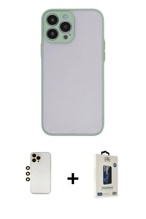 ieg™ iPhone 13 Pro Max Kılıf Ahenk Çizgi Serisi - Siyah Bilvis Hayalet Cam Ekran Koruyucu + Gold Shi