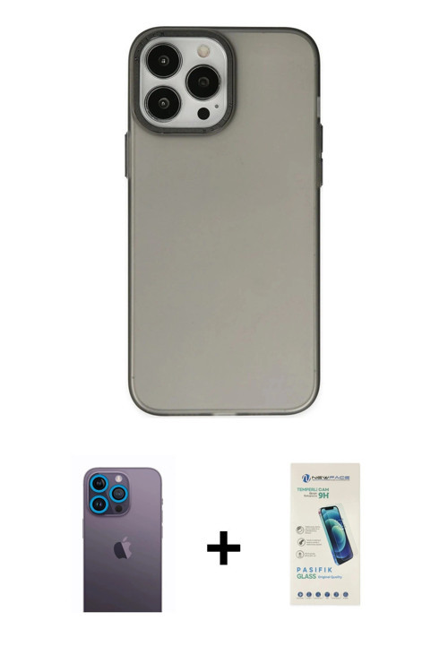 iPhone 13 Pro Max Kılıf Ahenk Çizgi Prime - Şeffaf Pasifik Cam Ekran Koruyucu + Mavi Neon Fosfo