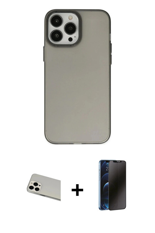 iPhone 13 Pro Max Kılıf Ahenk Çizgi Prime - Siyah 3D Antistatik Hayalet Cam Ekran Koruyucu + Be