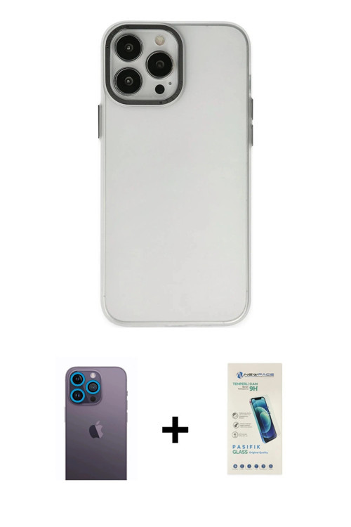 iPhone 13 Pro Max Kılıf Ahenk Çizgi Prime - Şeffaf Pasifik Cam Ekran Koruyucu + Mavi Neon Fosfo