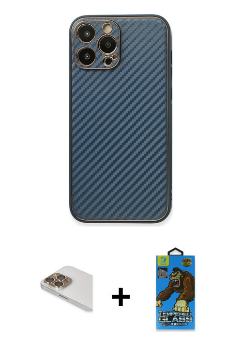 iPhone 13 Pro Max Kılıf Ahenk Işık - Siyah 18D Cam Ekran Koruyucu + Gold Pers Alüminyum Kamera