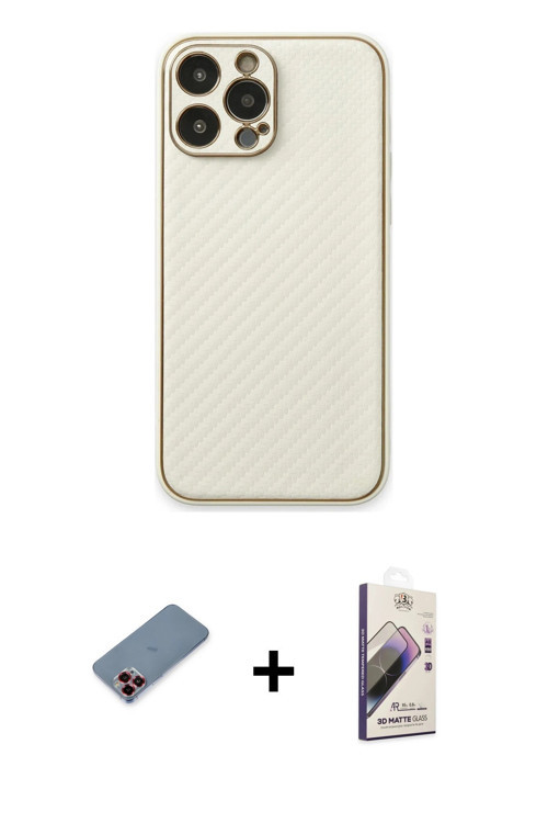 iPhone 13 Pro Max Kılıf Ahenk Işık - Siyah Bilvis 3D Mat Cam Ekran Koruyucu + Kırmızı Metal Kam